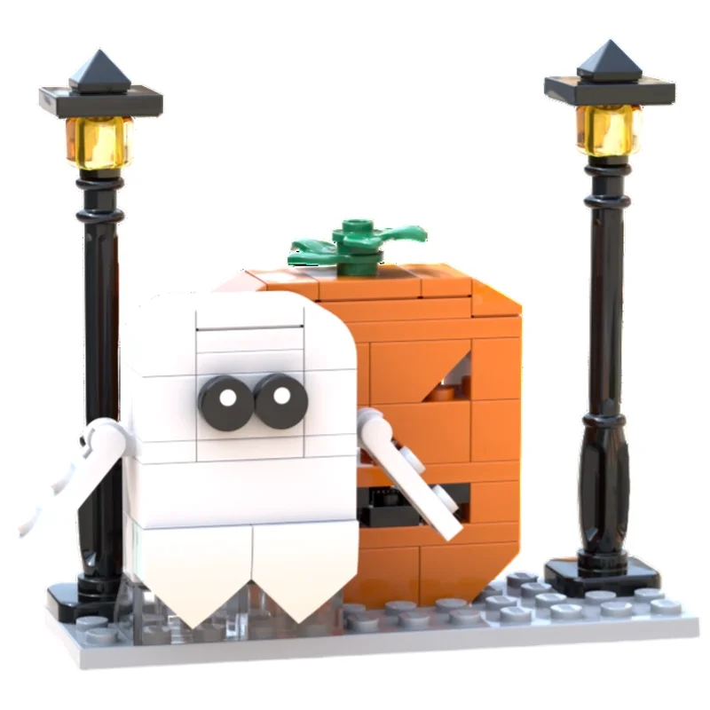 63pcs MOC Bricks Spectral Town Crossroad Cracked Wall Texture Tilted Signboard Post DIY Brick Kit Collectible Display Scene