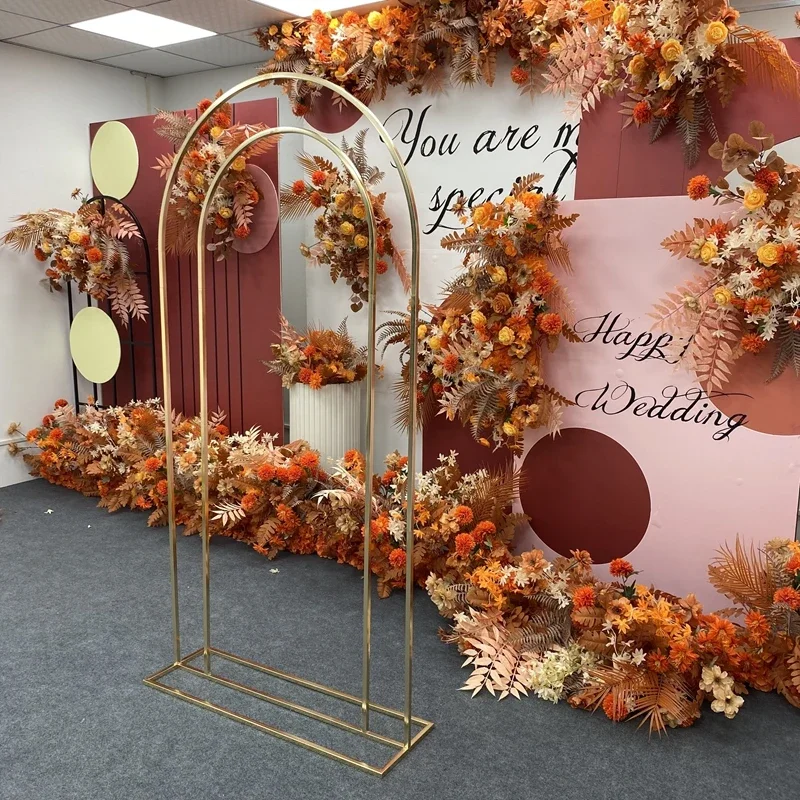 Gold-Plated Double Arch Outdoor Wedding Flower Display Rack, Door Frame, Birthday Party Backdrops, Welcome Sign, Balloons Stand