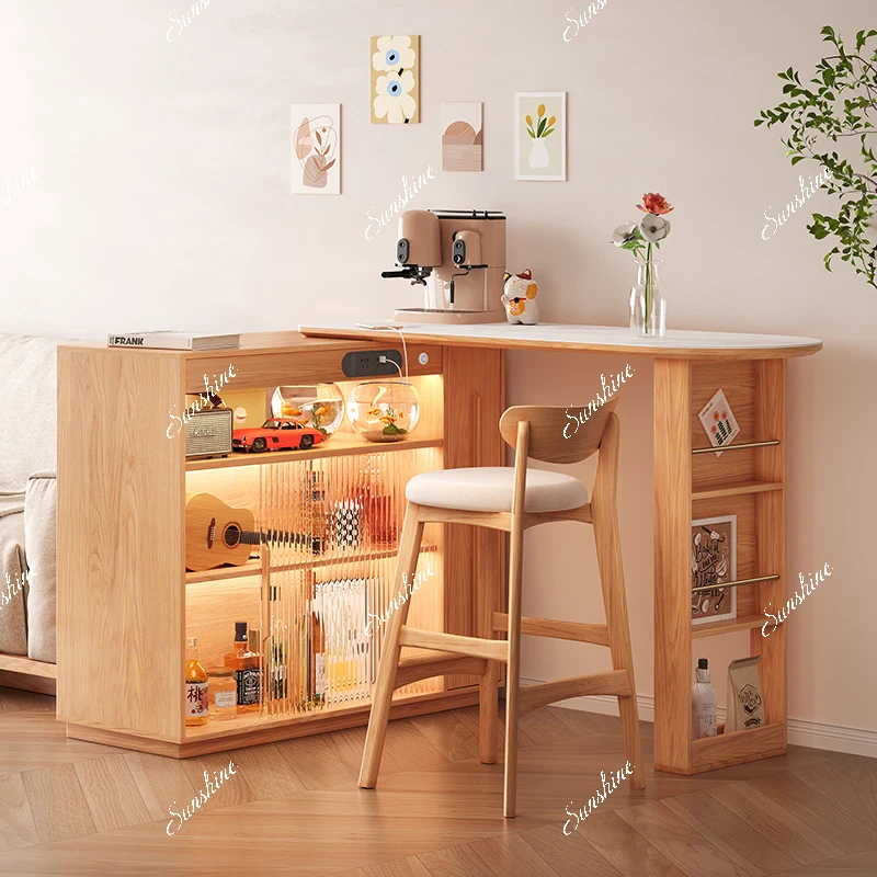 Modern simple Japanese rock slab bar table partition integrated retractable movable dining table