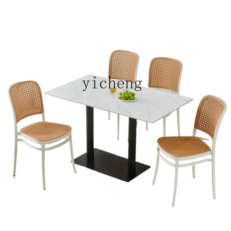 Staff Canteen Snack Fast Food Milk Tea Shop Stone Plate Tables and Chairs Commercial Restaurant Dining Tables and Chairs
