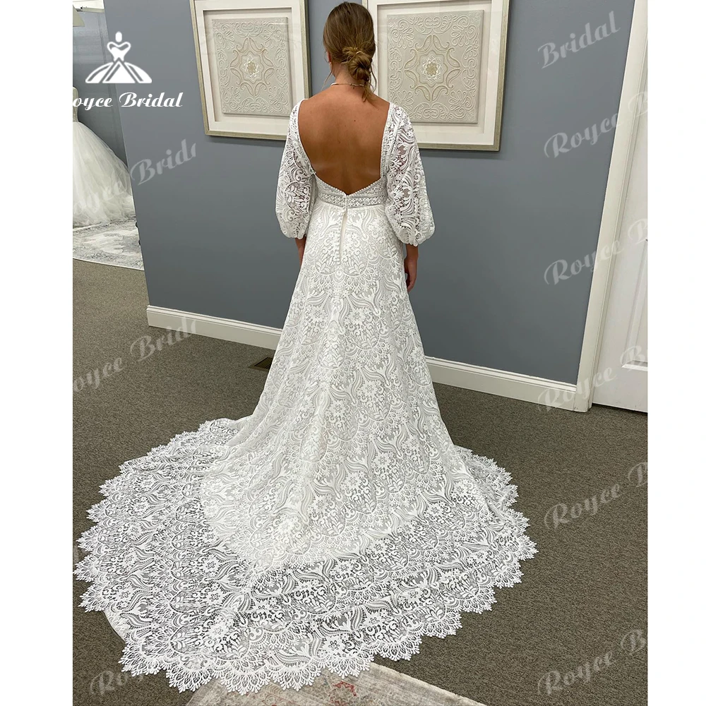 Roycebridal Full Lace Beach Wedding Dress with Removable Sleeves Bridal Reception Party Gowns for Bride hochzeit kleider damen