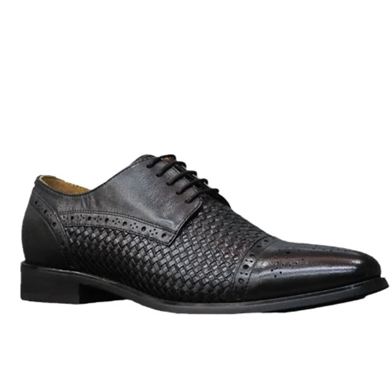 Men's Genuine Leather Oxfords Dress Shoes Handmade Printing Formal Lace Shoes for Business Social Height Increasing