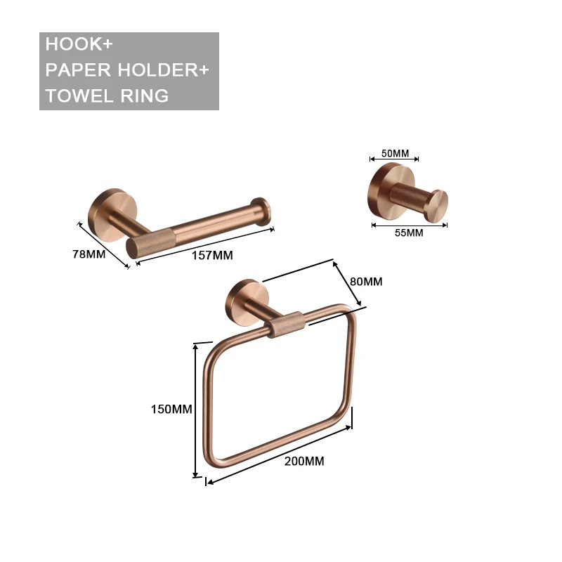 Geborsteld Rose Goud Roestvrij Staal Badkamer Hardware Set Handdoekenrek Kapstok Handdoekstang Toiletrolhouder Zeepbakje Accessoires