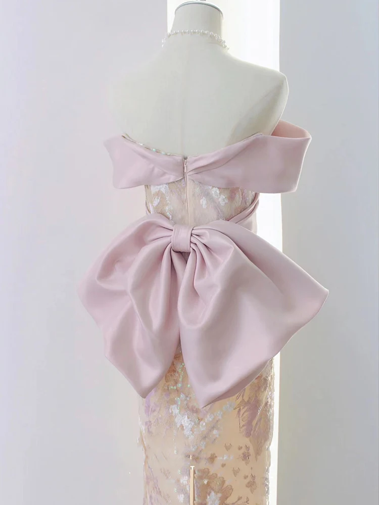 

Pink Slimming One-oulder Engagement Dr Fi-Tail Gown for Brides Small Size High-End Wedding Dr Korean Sle