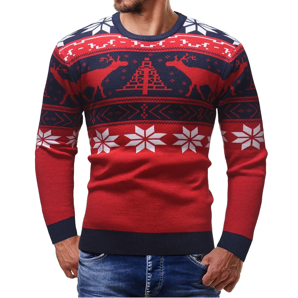 

Christmas Red Elk Deer Sweaters Men's Fashion Sweaters 2025 Autumn and Winter Mens Casual Slim Fit Warm Pullovers Men Top