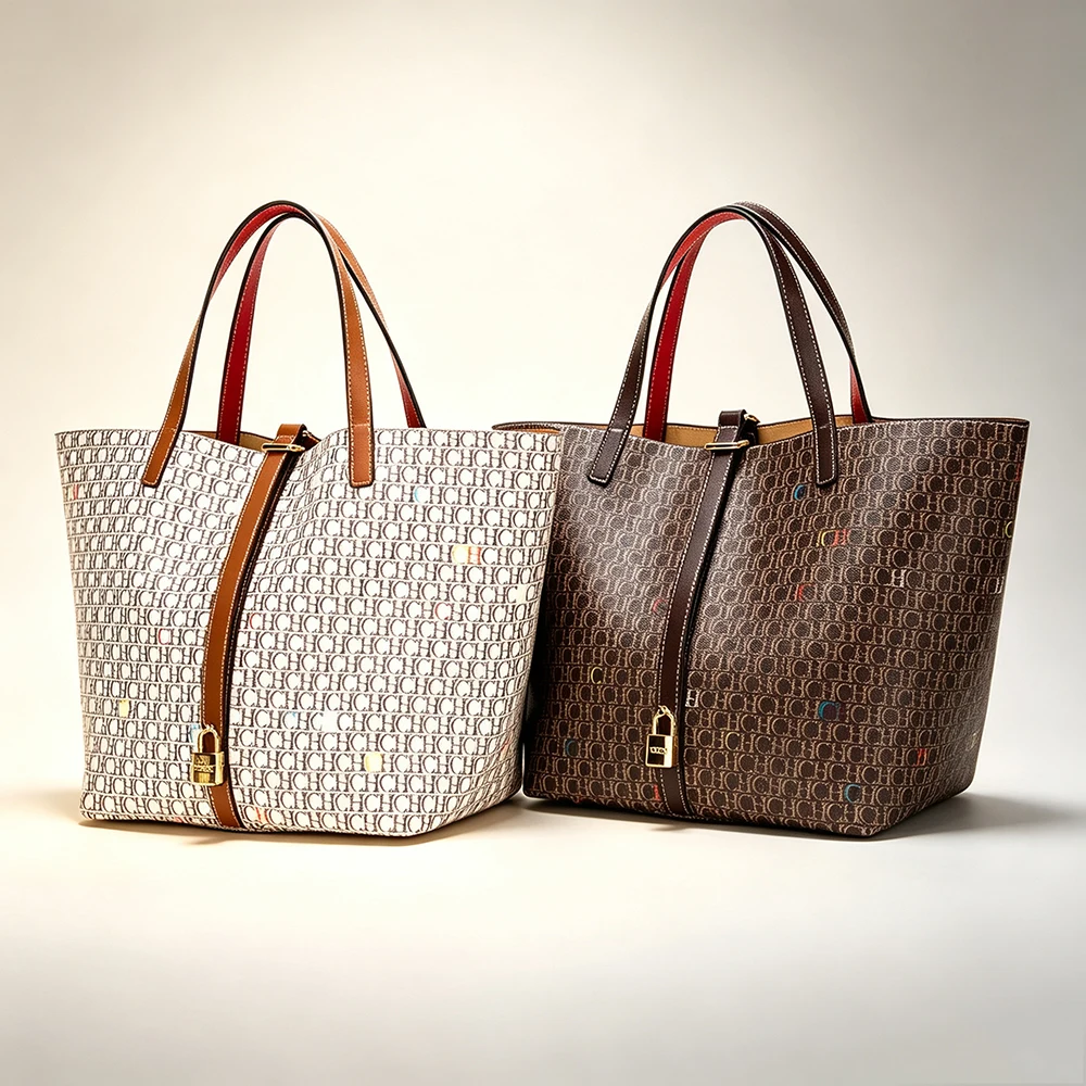 CH TOTE 15 Vintage Letter Print Tote Bag Large Capacity Lock Shopping Shoulder Handbag Women Casual Office Commute Carry Purse