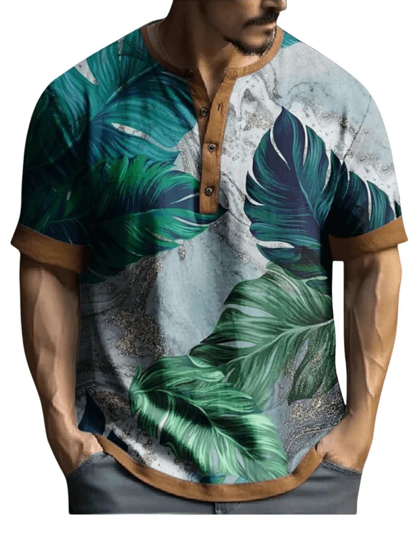 

Summer Fashion Men's Short Sleeve Color Printed Striped Men's Shirt Casual Comfortable Breathable Men's Clothing
