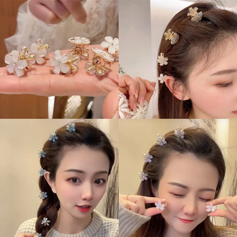 5pcs/Set Girl\'s Flower Hair Crab Mini Pearl Hairpins Women Fashion Metal Clip Barrettes Sweet Children Hair Accessories