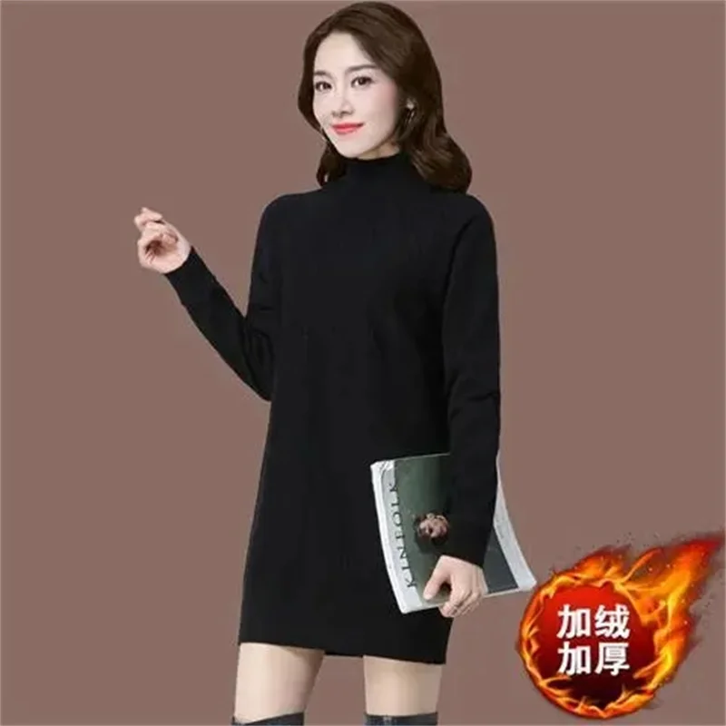 Turtleneck Winter Sweater Women Thicken Plus Velvet Lined Warm Knitted Pullovers Long Jersey Knitwear Female Basic Jumper