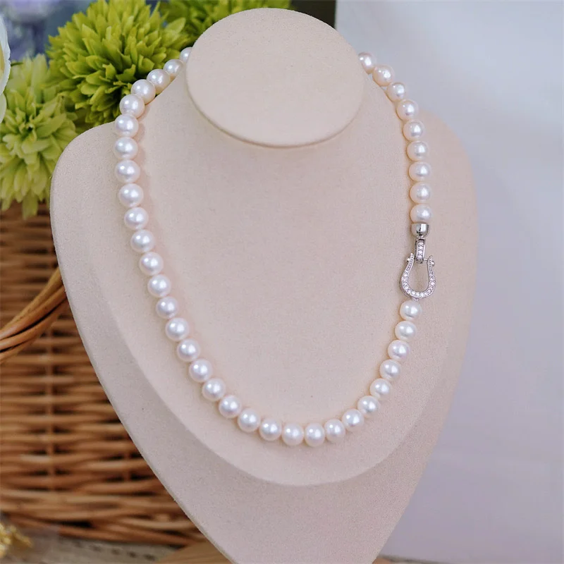 

18K Pearl Necklace Gold buckle 9-10mm Pearl Necklace 24inch ladies fashion accessories 072414