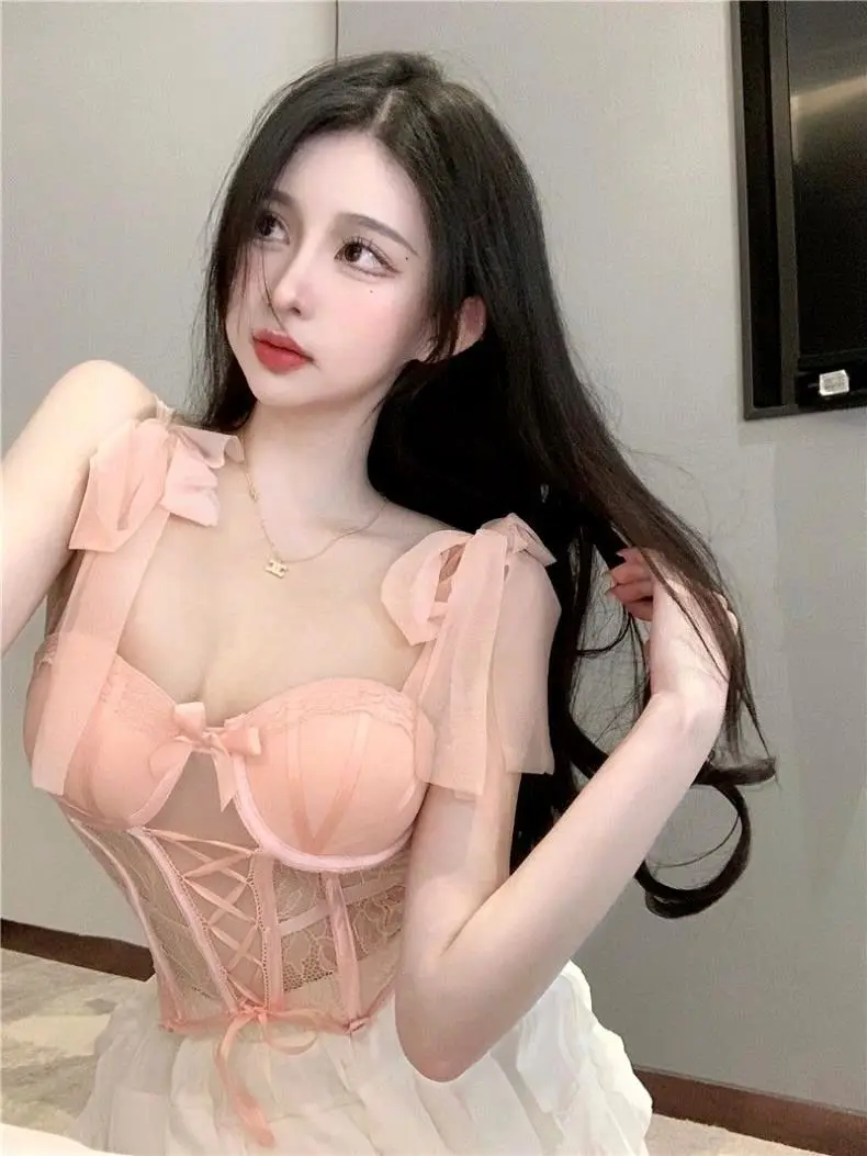 Sladké sexy krajkové spodní prádlo podprsenka sada rybí kosti korzet pikantní dívka tenký ramínko shromážděný typ dámské spodní prádlo - náhled 5