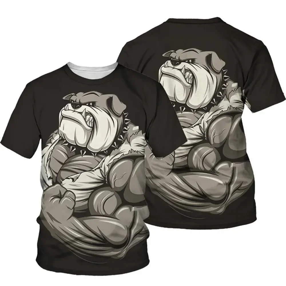 Men's T-Shirts Fierce Bulldog Graphic 3D Boxing Dog Printed T shirt Man Women Short Sleeve Tee Kid Y2k Top Fashion Mens Clothing