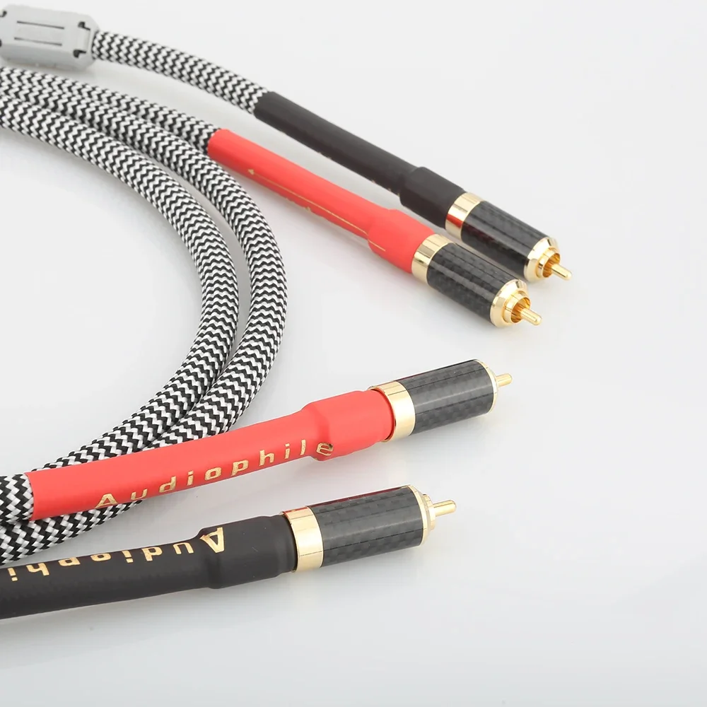 RCA Cable Audiophile Silver Plated High Flex Carbon Gold Plug Turntable Interconnect for Hifi One Pair