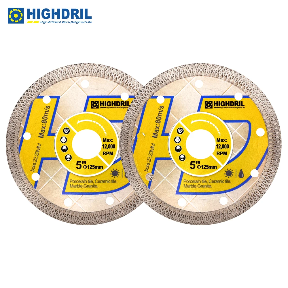 

HIGHDRIL 2pcs Cutting Disc Diamond Hot Pressed Sintering X Mesh Saw Blade Dia125mm/5inch 22.23mm For Ceramic Tile Granite Marble