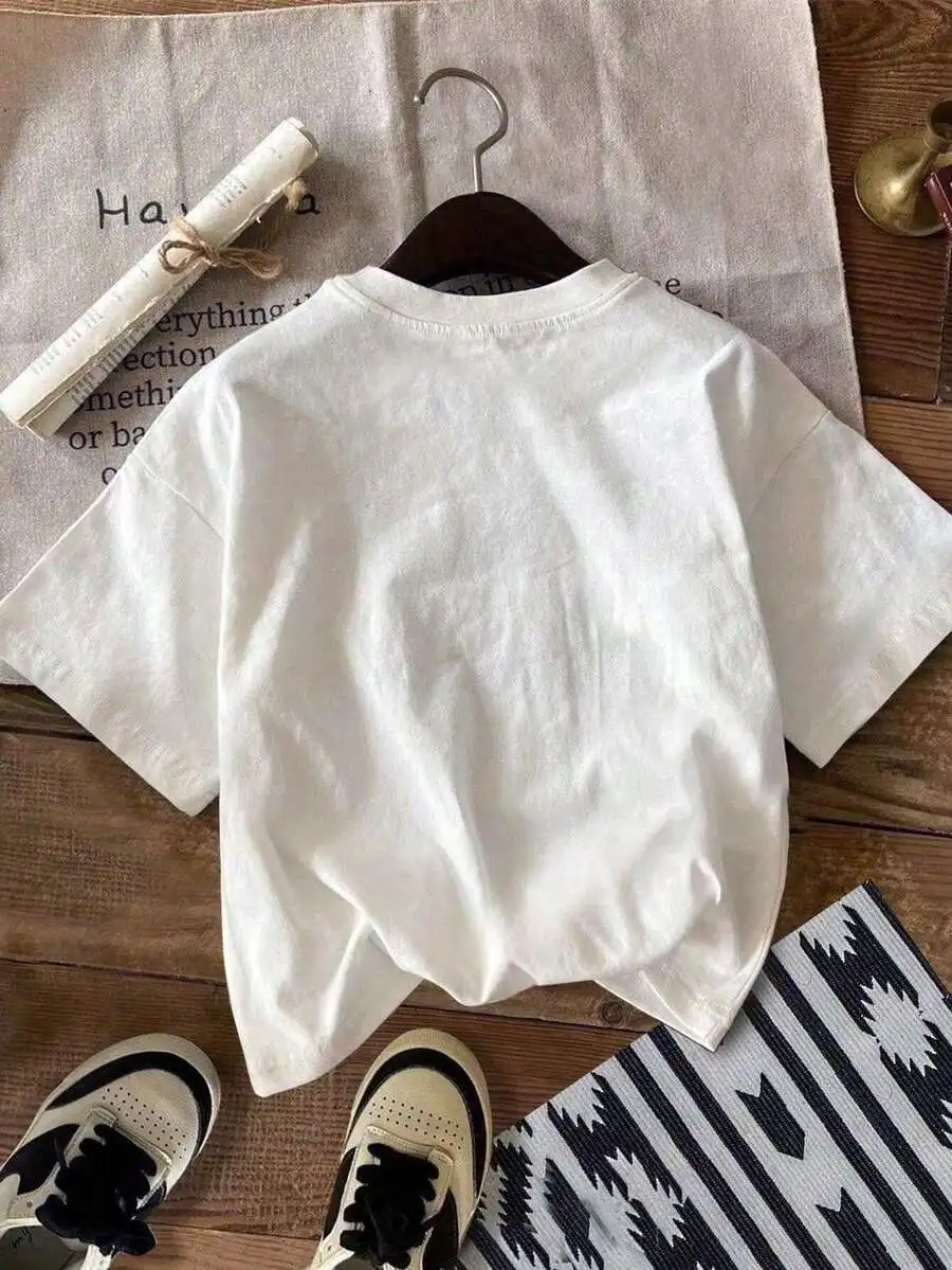 [Halloween] One-Piece Printed Pullover Short-Sleeve T-Shirt, Ghost Pumpkin Cartoon Graphic Tees, Summer Outfit Tops For Kids Girls