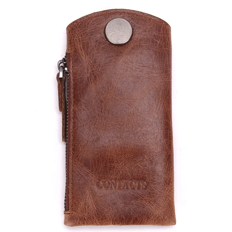 Men's Car Key Pouch Casual Soft Genuine Cow Leather Waist Hanging Zipper Lock Key Holder Bag