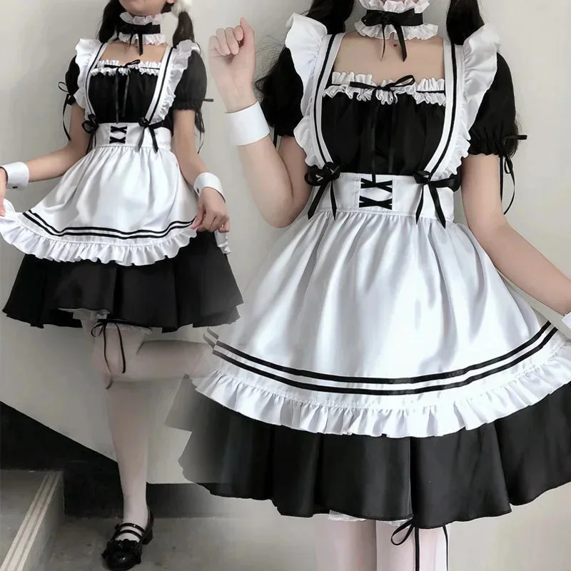 

Lolita Kawaii Maid Costume Cosplay Costumes 6pcs Black White Dress Sexy French Apron Uniform Cafe Maid Party Skirt Women Clothes
