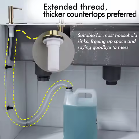 Kitchen Sink Soap Dispenser Extension Tube Kit&nbsp; Stainless Steel Press Head Soap Liquid Deck Mounted Rubber Hose Connect Bottle