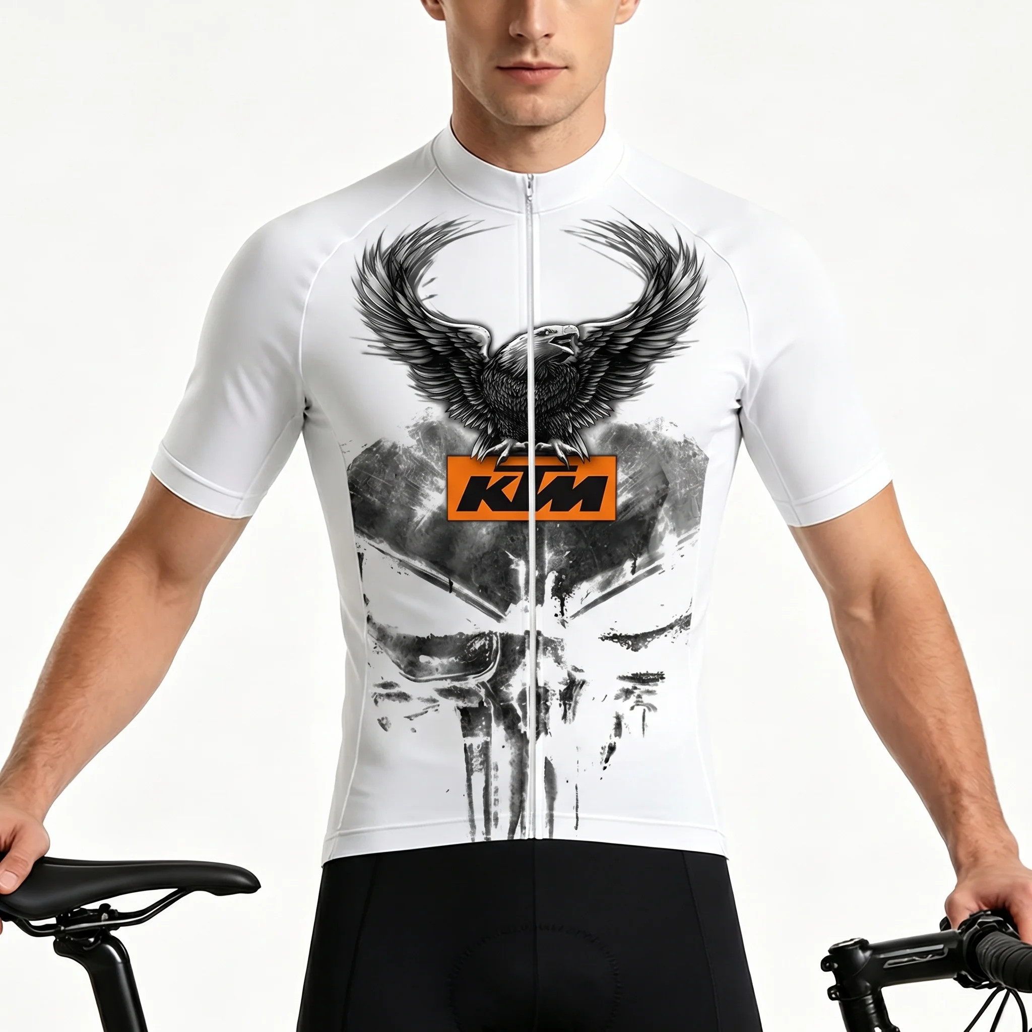 

Men's Cycling Short-sleeve Top Stand Collar Zipper Eagle Print Breathable Sports Fabric for Riding Fitness Daily Wear