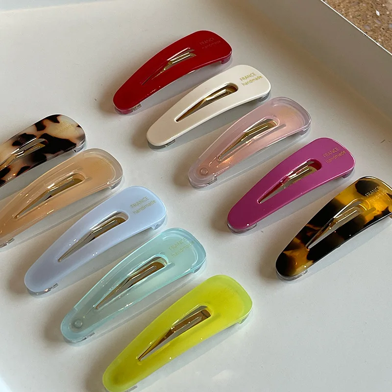 Simple Acetate Barrettes Water Drop Geometric Solid Candy Color Women Hair Accessories Hairpins Side Pin