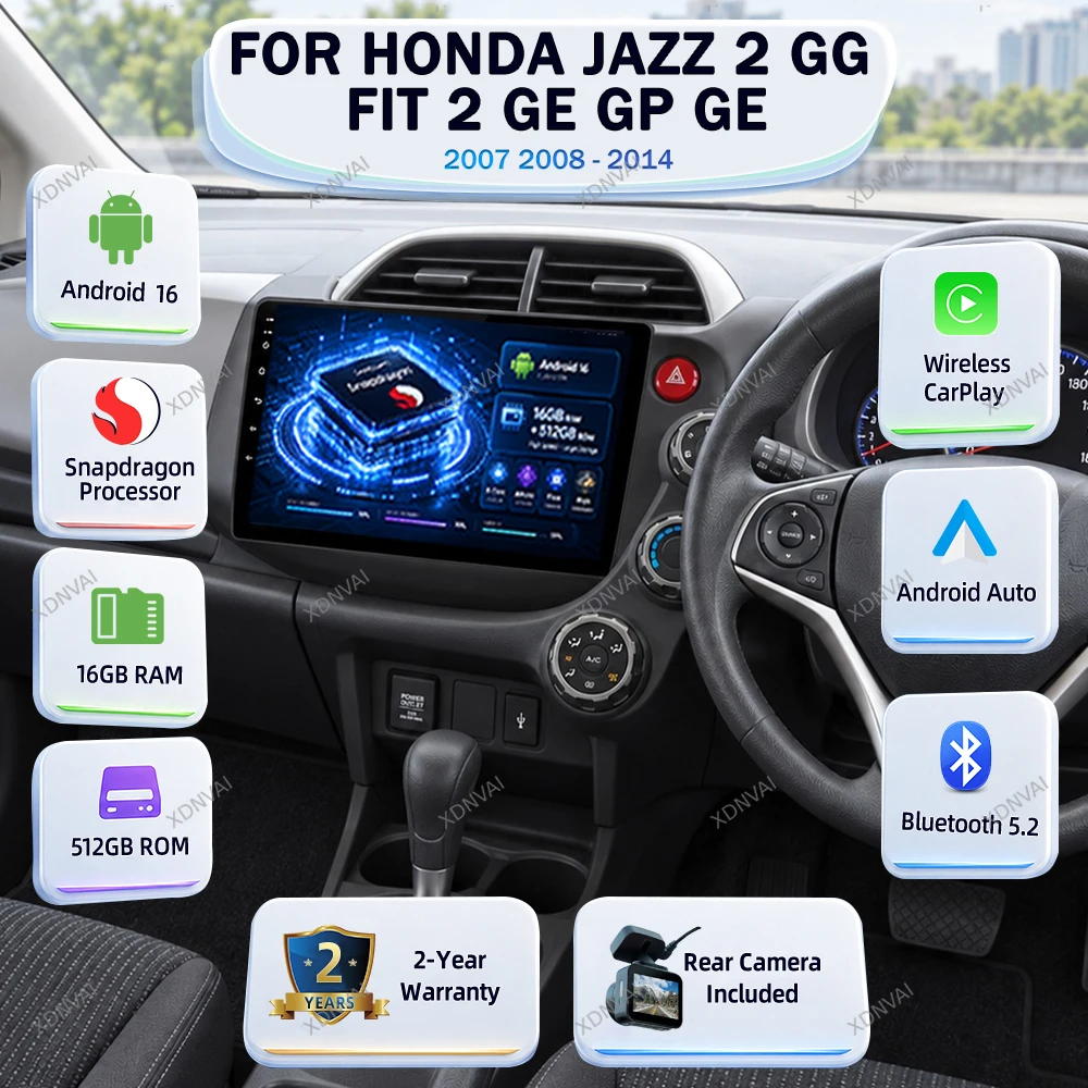 For Honda Jazz 2 GG Fit 2 GE GP GE 2007 2008 - 2014 Multimedia Car Radio Autoradio Navigation Carplay Video Player Android 16