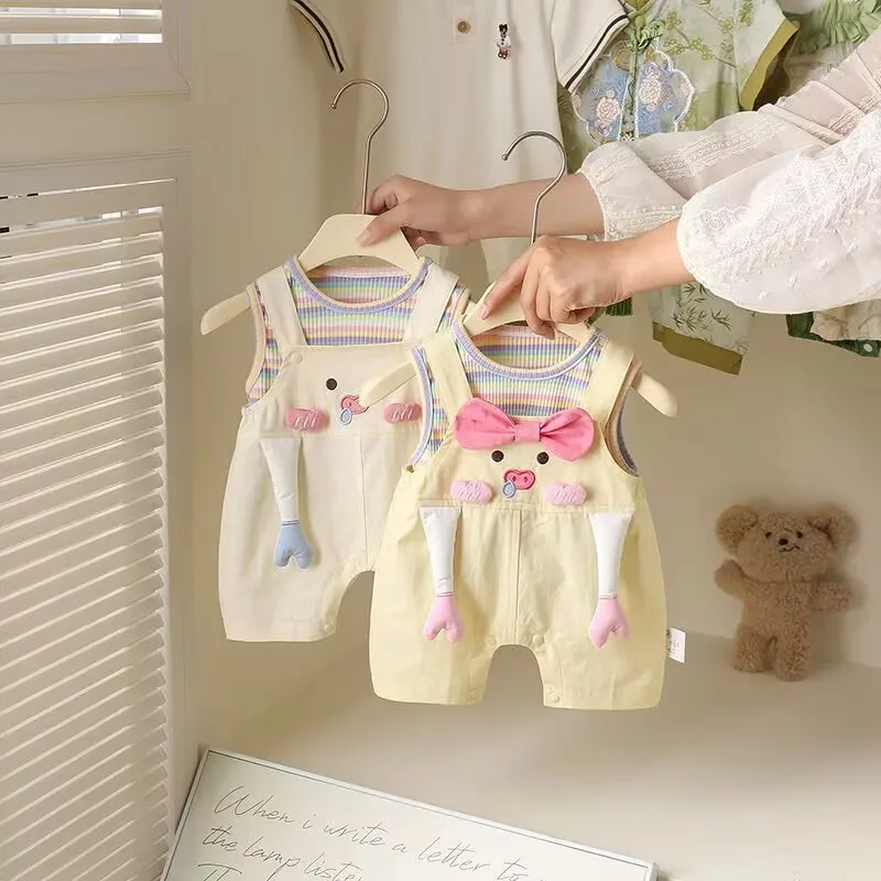 Baby Clothes Summer Boy's  Girl's Baby Onesies Super Cute Foreign Wide Shoulder Romper Thin Straps Two-piece Set
