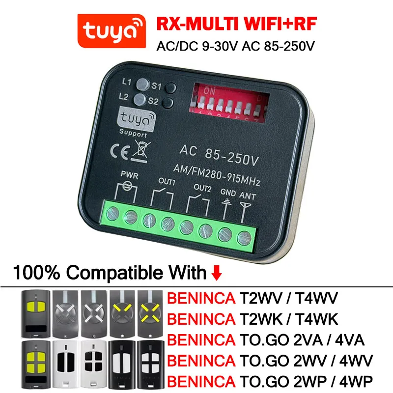 

Tuya WiFi RX MULTI Приемник для BENINCA TO.GO 2VA 4VA 2WV 4WV 2WP 4WP T2WV T4WV T2WK T4WK VA WV WP Пульт дистанционного управления воротами 433,92МГц