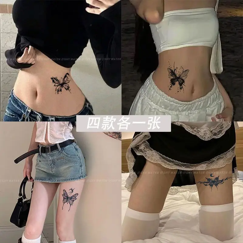 

Бабочка, трава, фруктовая татуировка, наклейка, водостойкая женская властная камуфляжная шрам, настоящая гейша, крутая имитация татуировки на спине