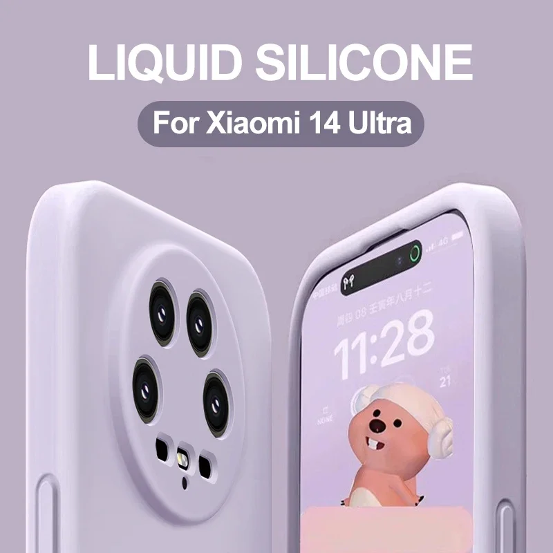 Voor Xiao Mi 14 Ultra Case Luxe Vierkante Vloeibare Siliconen Zachte Telefoonhoes Voor Xiaomi Mi 14 Mi14 Ultra Pro Mi14ultra Zachte Achterkant