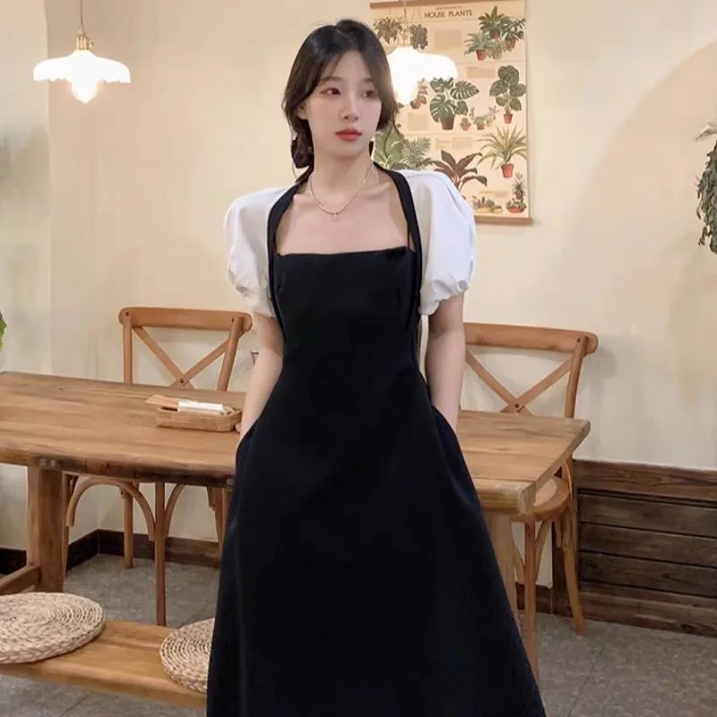 French Style Adult Lady like Woman Young Design Stitching Niche Dress Women's Retro Waist-Controlled Mid-Length A- line Skirt