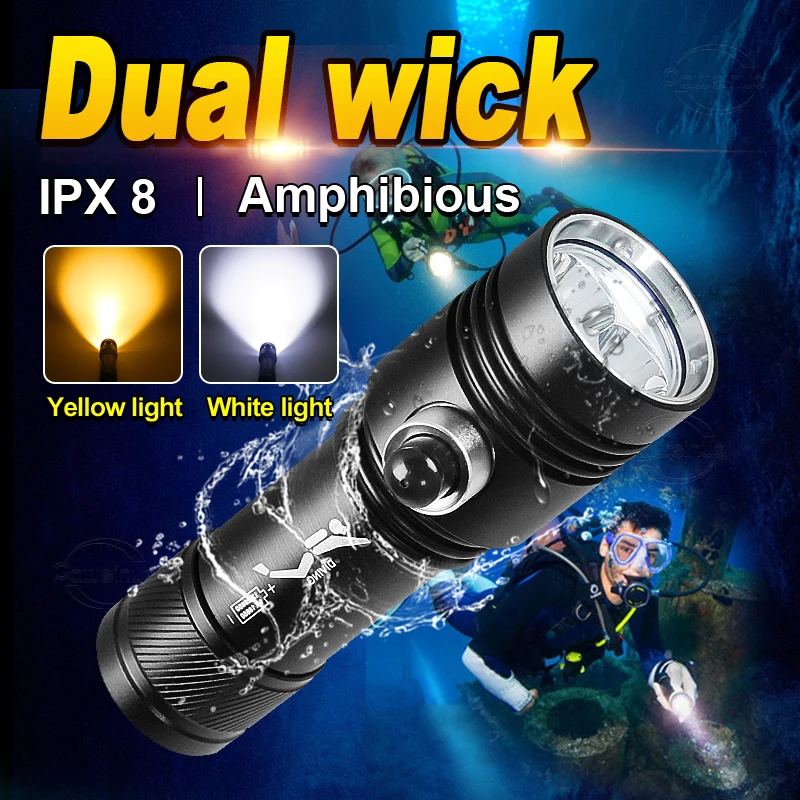 

Professional Diving Flashlight IPX8 Waterproof 100M Underwater Torch USB Rechargeable Led Light For Scuba Night Fishing