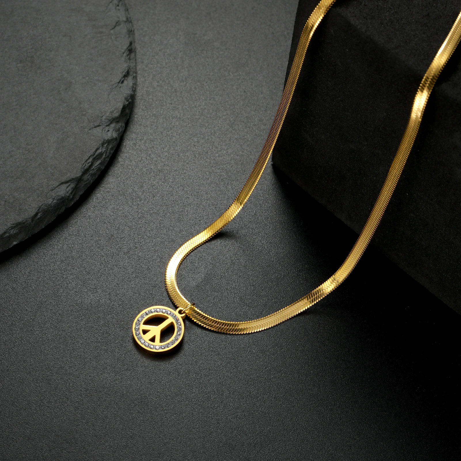 COOLTIME Edelstahl Frieden Symbol Halskette für Frauen Mode Runde Zirkon Kette Anhänger Amulett Schmuck Geschenk Großhandel – Detail 19