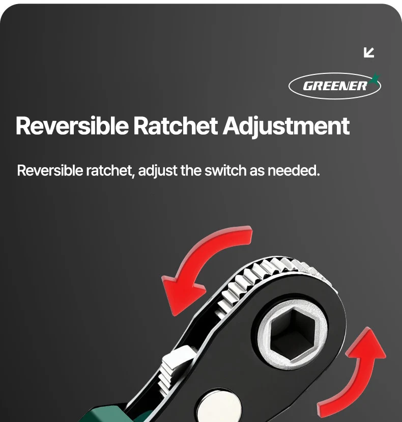 GREENER 72-Tooth Reversible Ratchet Wrench Set 1/4 Inch Hex Drive Quick Release CR-V Steel Right Angle For Auto Home Repair