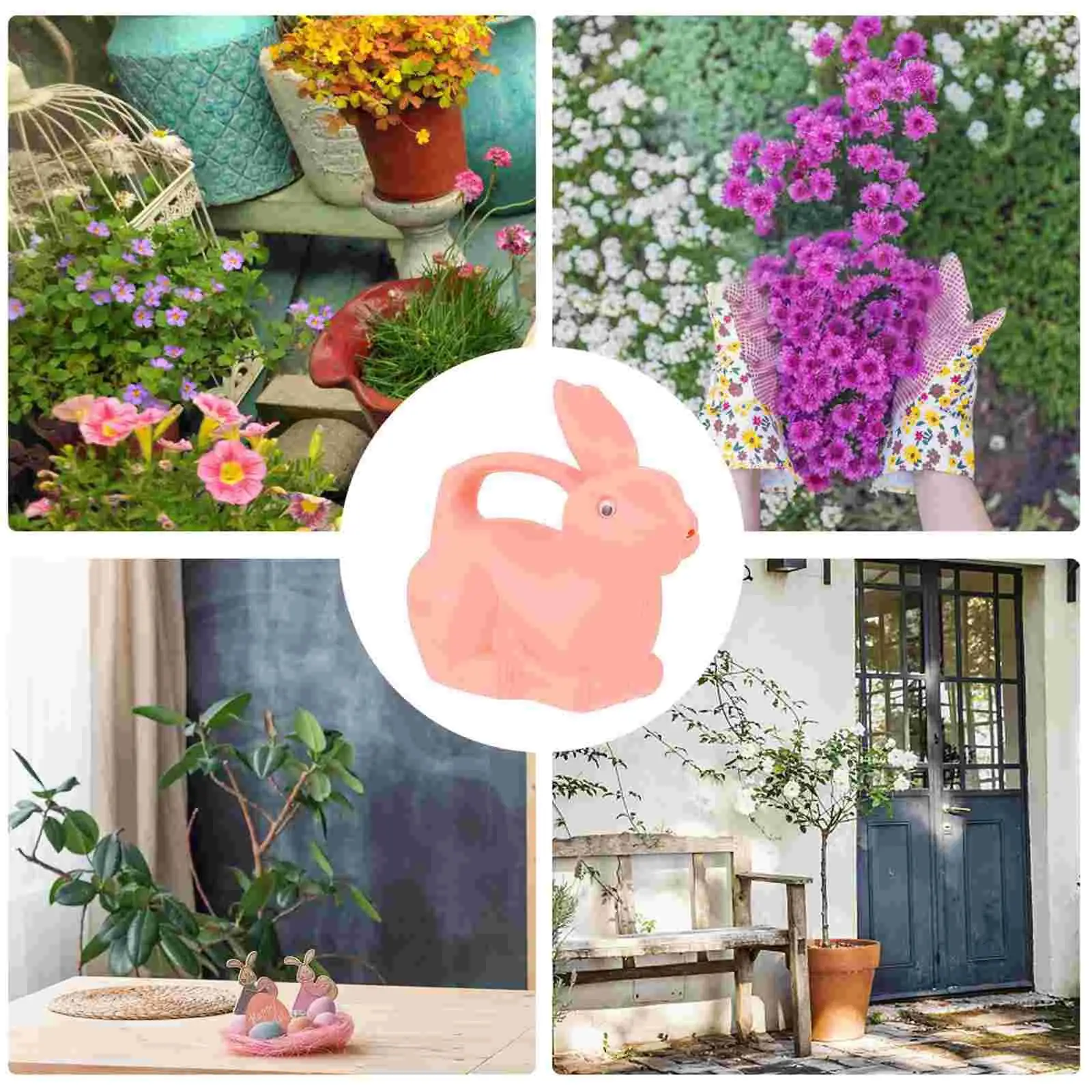 الأطفال الأرنب شكل PP مسقاة وعاء متعدد الوظائف الزخرفية مقبض مريح للمنزل بونساي خفيفة الوزن 7.8x7.8 بوصة #4