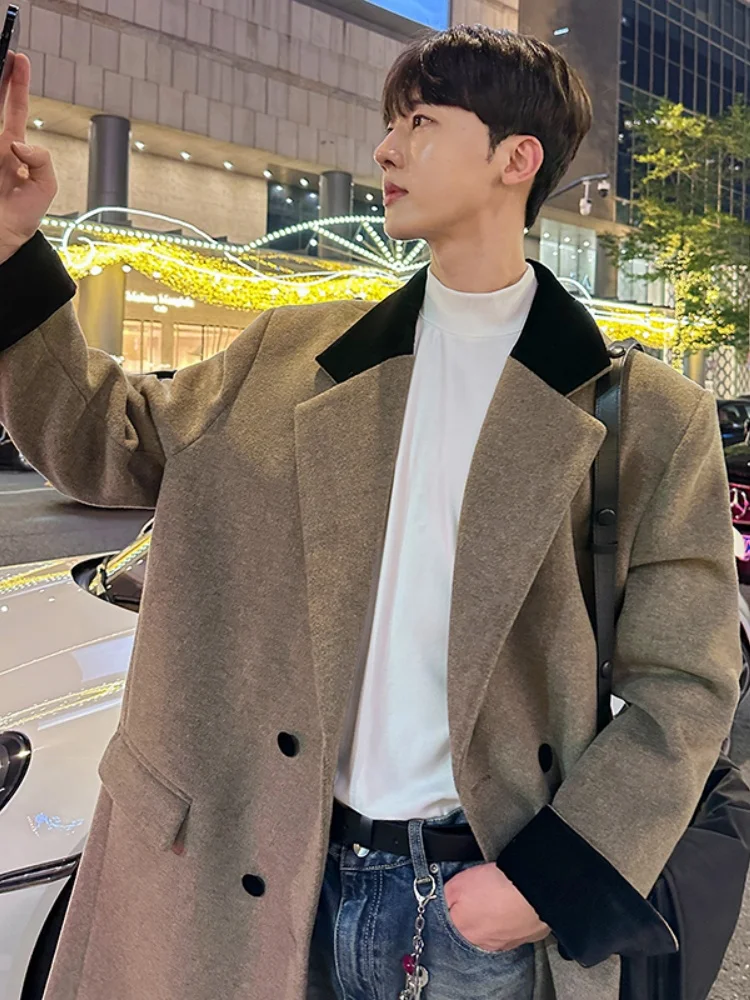 

Briti Sle Knee-Length Woolen Coat Men's Mid-Length Over-Knee Autumn Winter Double-Buttoned Korean Sle Woolen Jaet