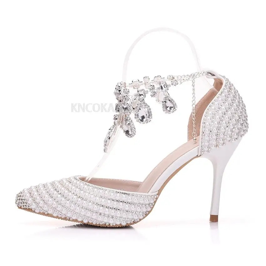 Crystal Queen Bridal Women Rhinestone Pointed Toe High Heels Sexy Wedding Evening Party Shoes Ladies Pumps