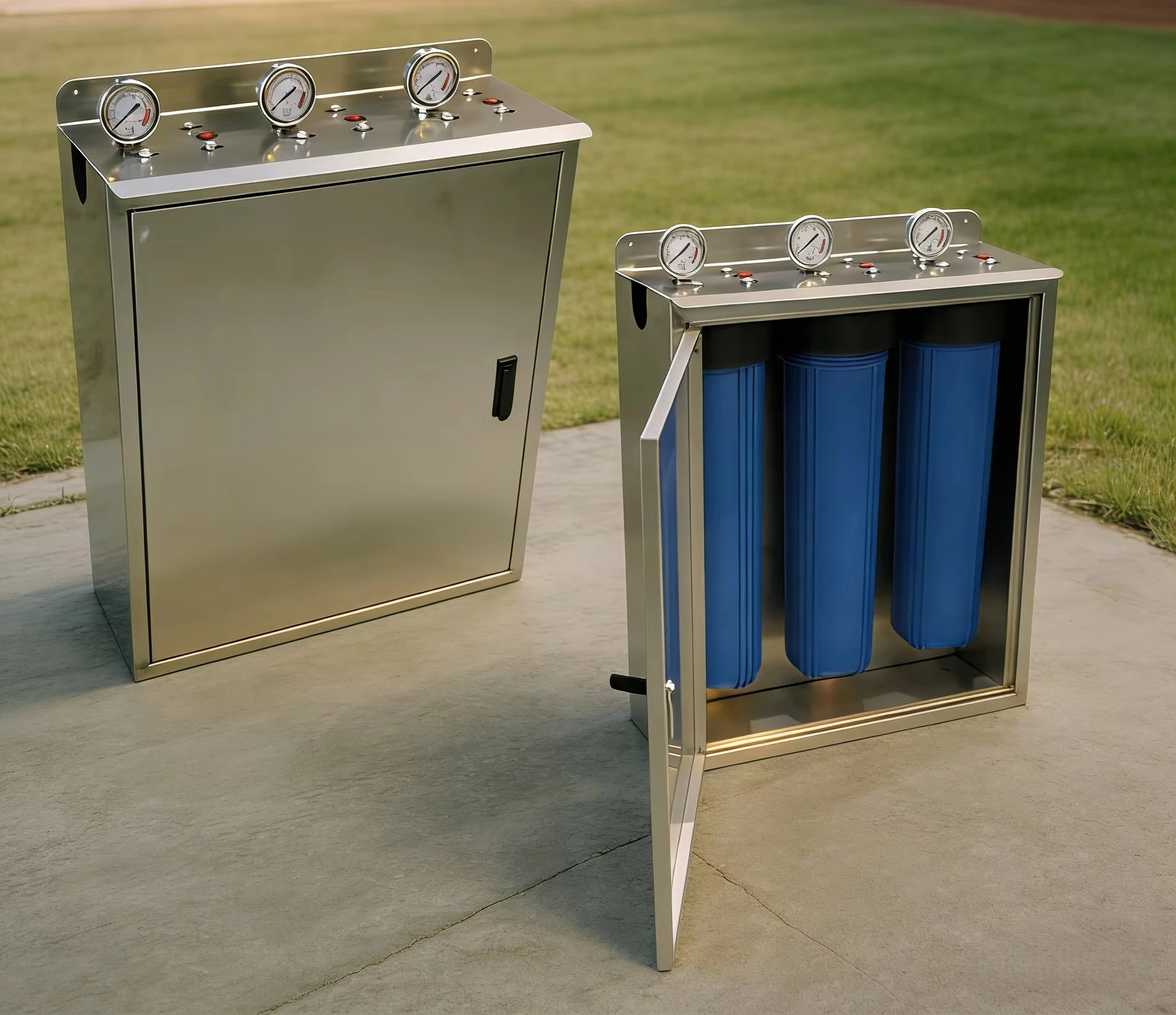 New Zealand Popular  20*4.5 BB Whole House Triple Water Filter Housing System with Ss Cover with Wrench and Filter Elements