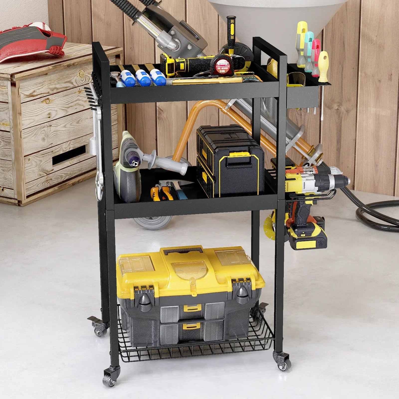 Durable Floor tool storage rack wrought iron hand drill screwdriver tool holder mobile charging drill storage rack