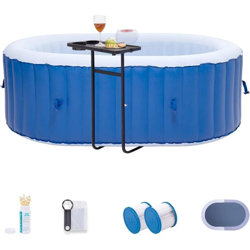 Ovale opblaasbare draagbare hot tub 75x47 inch, 2-persoons buitenluchtjet spa opblaasbare hot tubs met 100 bubble jets en gebouwd