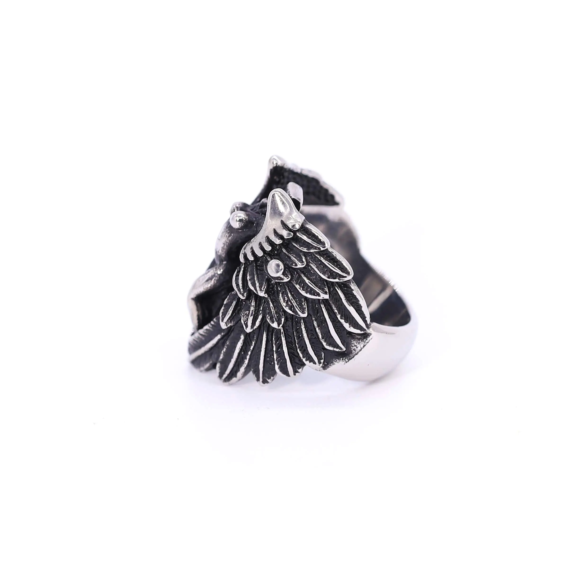 ins hot sale jewelry stainless steel corner wing angel warrior stainless steel punk ring for man