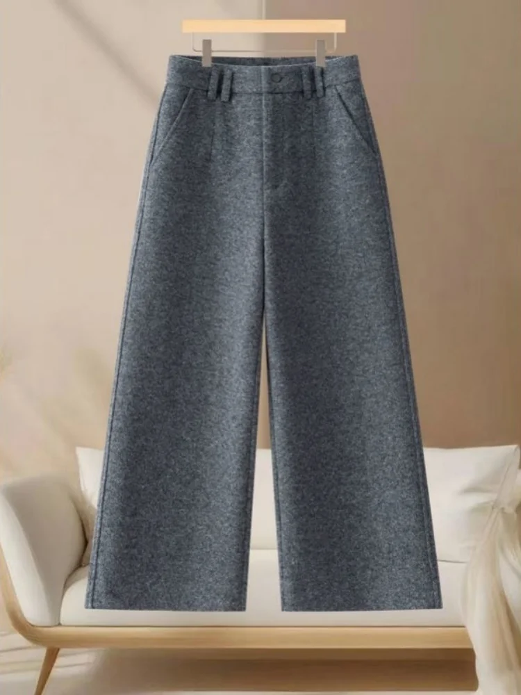 Pantaloni a gamba dritta drappeggiati a vita alta Pantaloni casual da donna Premium Bla ey Commute Sle Versione coreana in puro colore