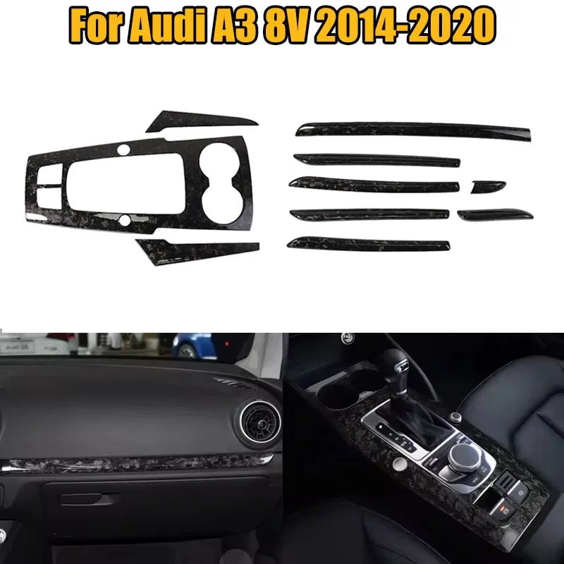 For Audi A3 8V 2014-2020 Center Gear Panel Gear Side Sticker Forged Carbon FiberCarbon Fiber Trimr Center Console Door Panels