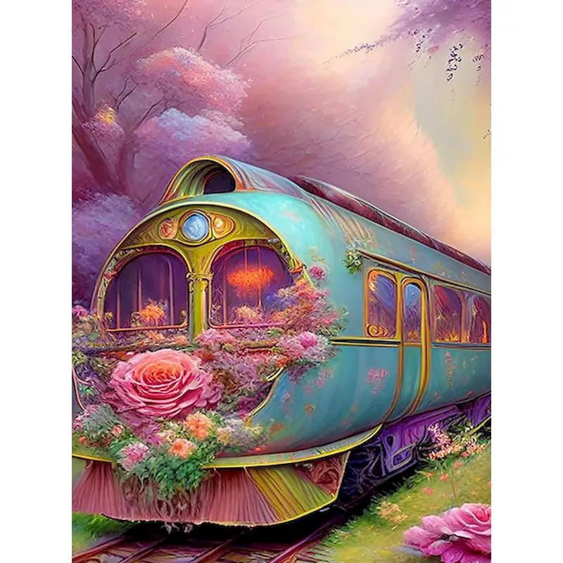 

GATYZTORY Oil Paint By Numbers For Adults Vintage Floral Train Arts and Crafts Picture On Numbers Landscape Handpainted Diy Craf