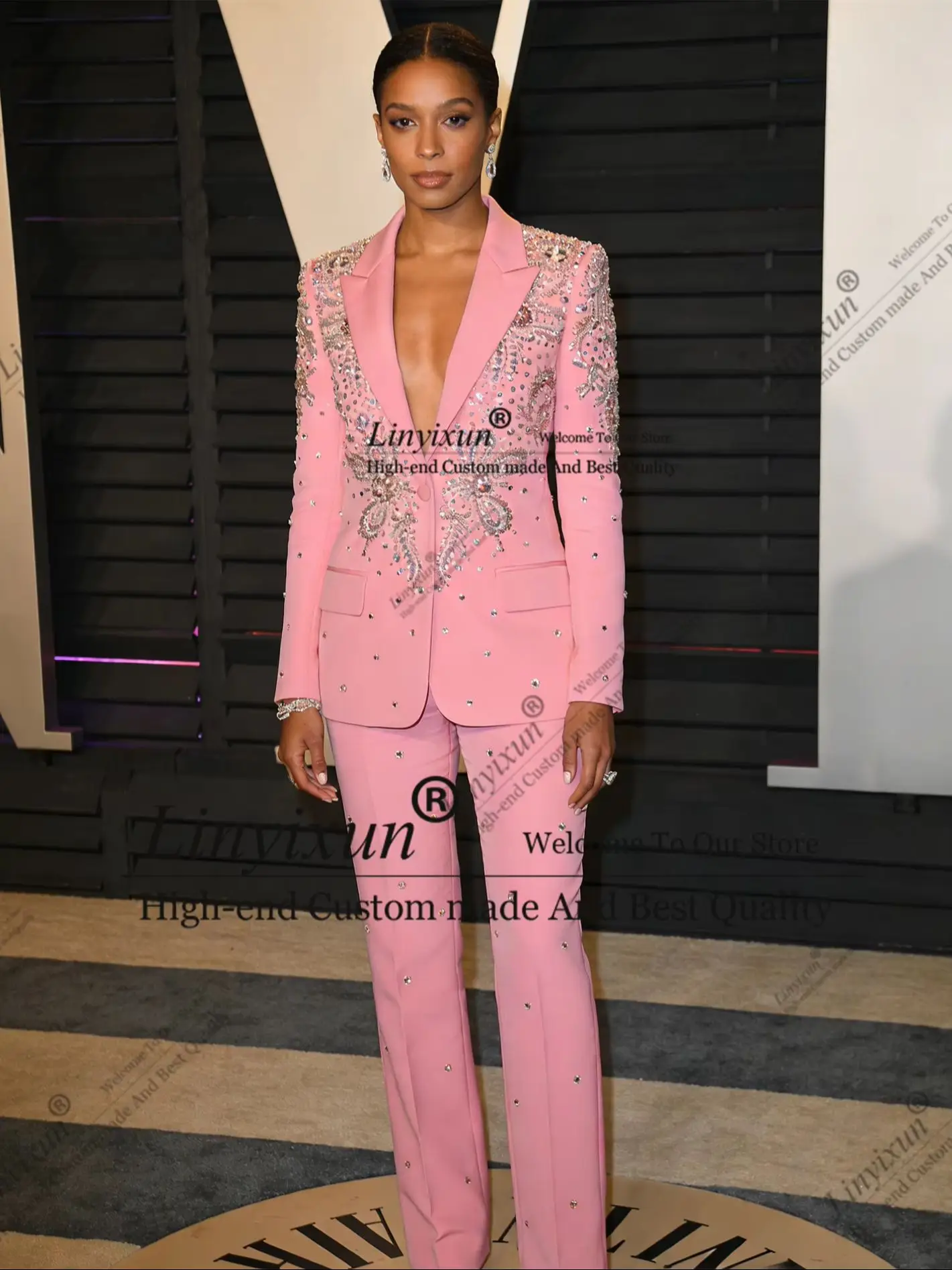 Elegant Jewelry Stones Pearls Women Suit Attire 2 Piece Set Wedding Guest Customized Single Breasted Blazer Bride Prom Blazer