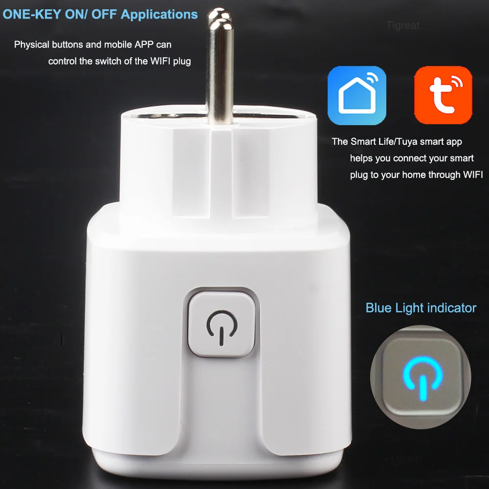 Tigreat WiFi Smart Plug EU, FR, 16A-Dual Mode Wifi&Bluetooth Big Power Socket-Timer/Voice/Remote Controller-Tuya/SmartLife/Alexa/Ifttt/Google Home Automation stopcontact - Nederlands