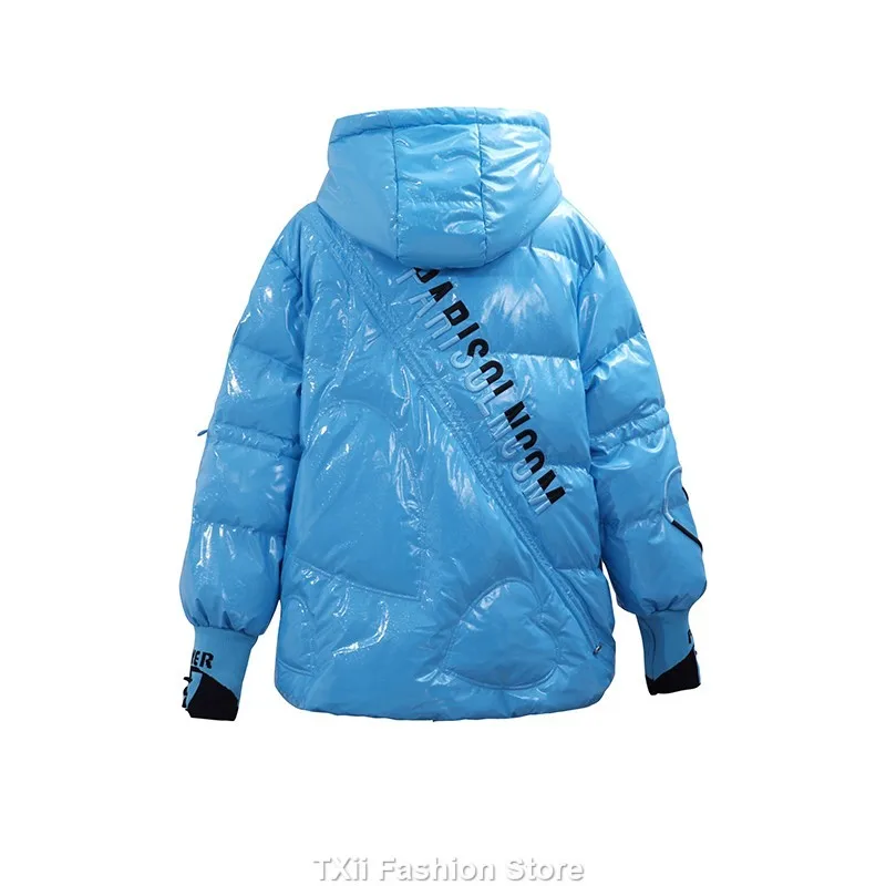 Korean Fashion Winter Short Jacket Women Waterproof Shiny Candy-Colored  Down Padded Coat Female Loose Hooded Parker Overcoat