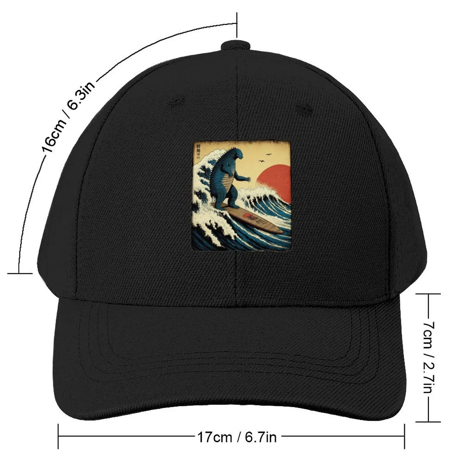 Godzilla Surfing The Great Wave by Hokusai Funny Parody Baseball Cap Beach Bag Hat Luxury Brand Gentleman Hat Caps Women Men's