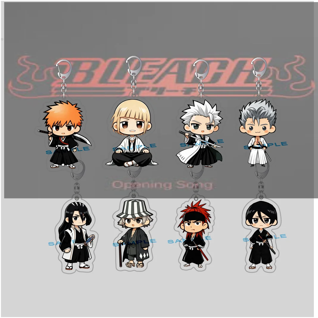 BLEACH Anime Acrylic Keychain Ichigo Kurosaki Rukia Kuchiki Kawaii Popular Chic Bag Charms Gift Cartoon Products Key Holder 6CM