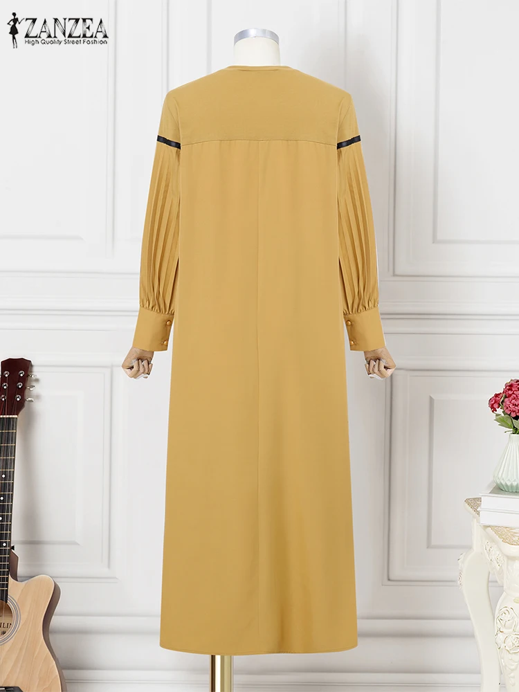 Frauen Elegante Langarm Patchwork Maxi Kleider 2023 ZANZEA Herbst Muslimischen Abaya Robe Femme Sommerkleid Dubai Hijab Kleid Kaftan