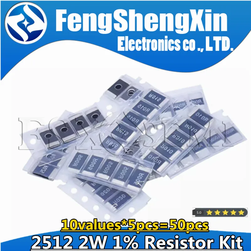 10values X5pcs=50pcs 2512 2W 1% Resistor R001 R002 R005 R008 R010 R015 R020 R025 R050 R100 Alloy resistance Metal alloy Kit